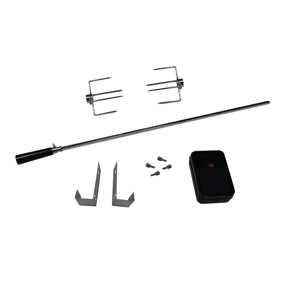 Set for gas barbecue with 2 spit forks